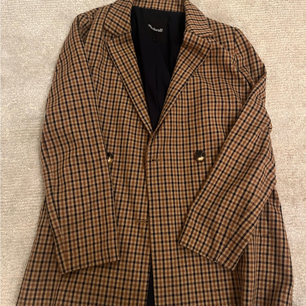 Madewell Checkered Blazer in Brown and Black